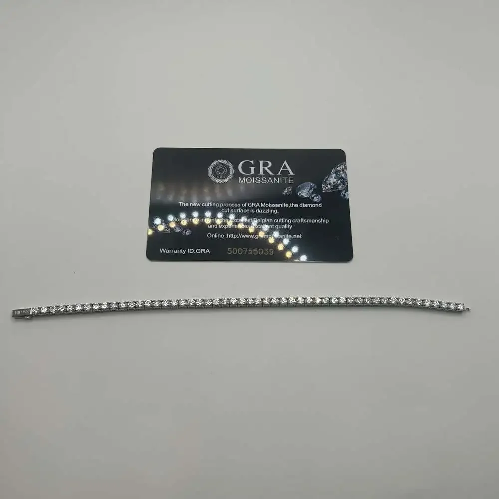 3mm Moissanite Silver Tennis Bracelet 8 Inch GRA Certified Passes Tester VVS1 - Picture 3 of 8